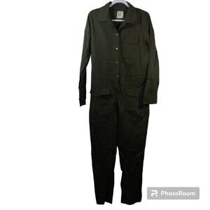 FOR DAYS   Organic Twill Long Sleeve Boiler Jumpsuit In Green Size L